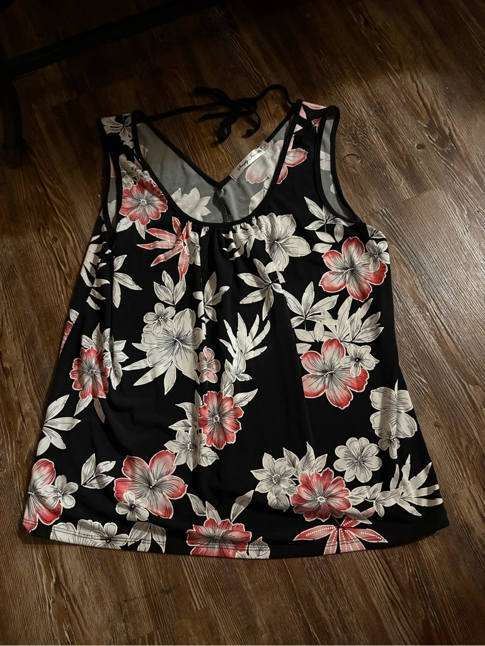Simply Irresistible Black Floral Halter Tank with Pink & Cream Blooms